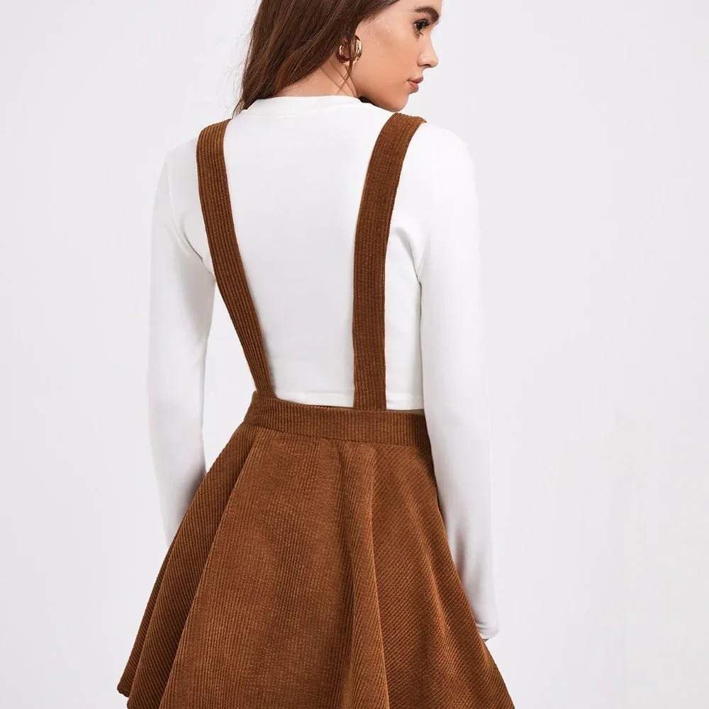 Rust Brown Casual womens Solid Rib-knit Overall Dress - Picture 3 of 5